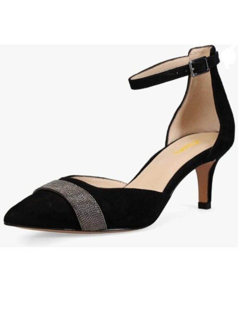 Milooey Black Pointed Toe Glitter Kitten Heels D'orsay Ankle Buckled Strap Pumps
